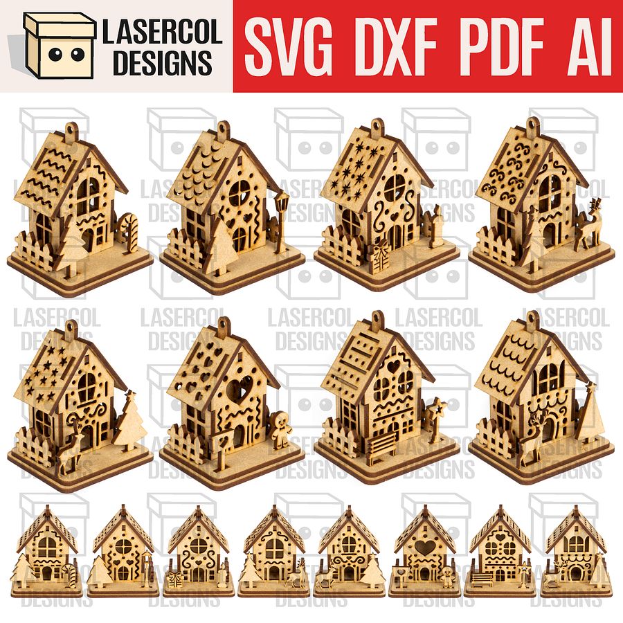 Christmas Houses Ornaments (8 Styles) - Laser Cut Files product image (1)