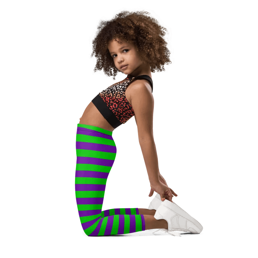 Striped Purple and Green Kids Leggings product image (2)