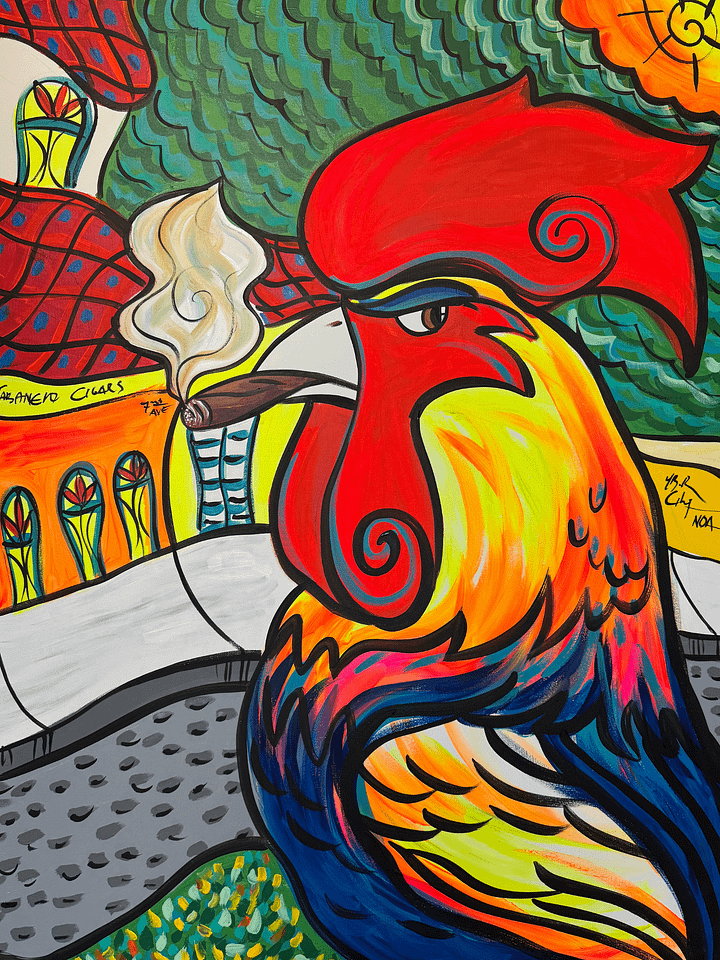 Original acrylic rooster painting on canvas 8x10in product image (1)