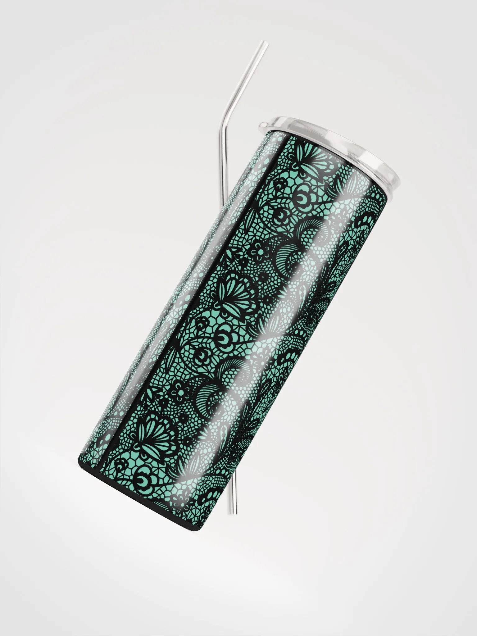 Elegant Lace-Inspired Stainless Steel Tumbler | Green & Black Design product image (4)