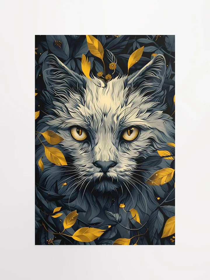 Autumn Whispers: Enigmatic Cat Face with Golden Eyes Art Matte Poster product image (2)