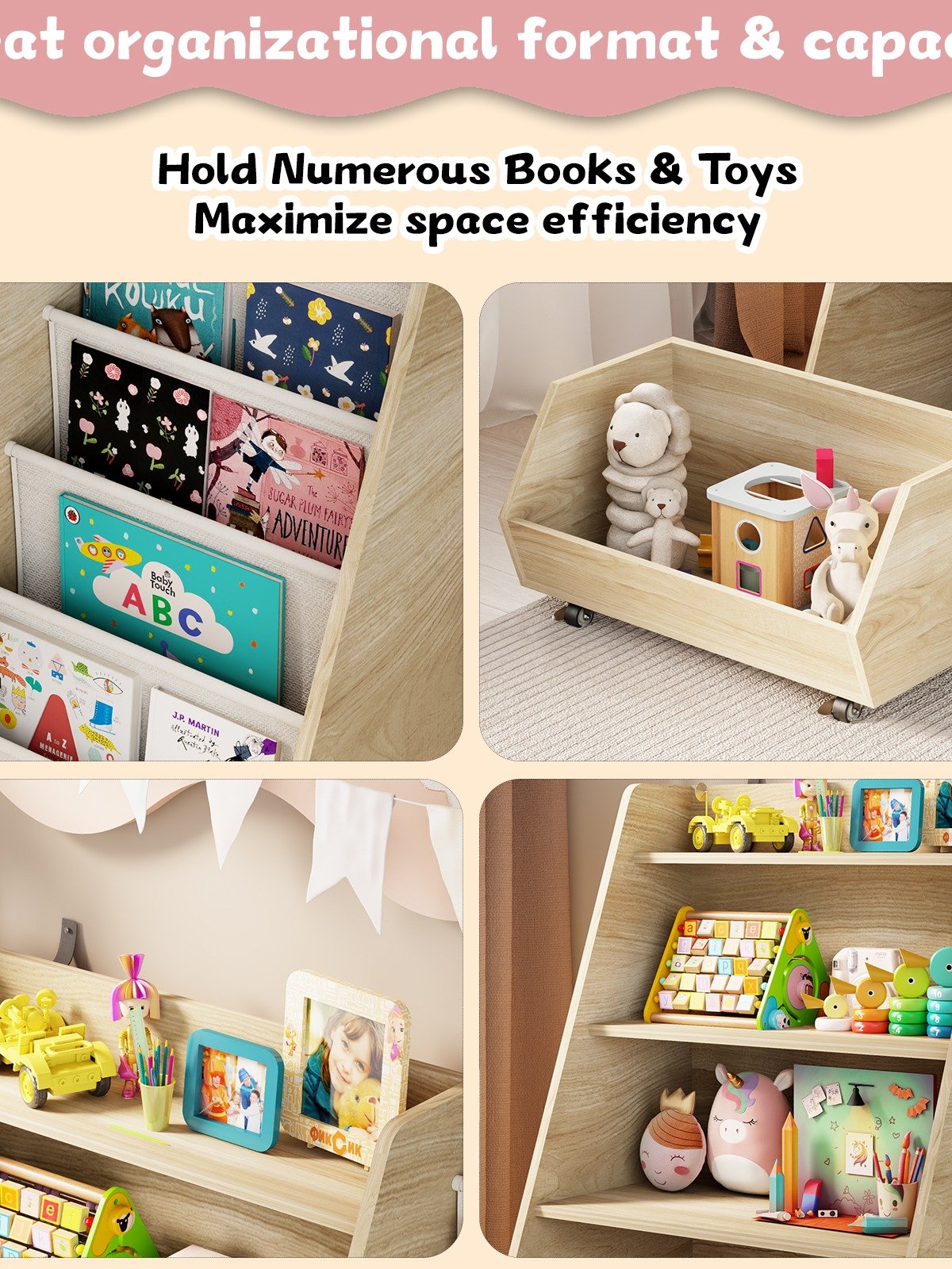 4-Tier Kids Bookshelf and Toy Storage, Book Shelf for Kids Rooms, Wooden bookcase for Toddler Children Baby in Nursery Playroom Living Room - Idea Gifts for Boys and Girls (Oak) product image (9)