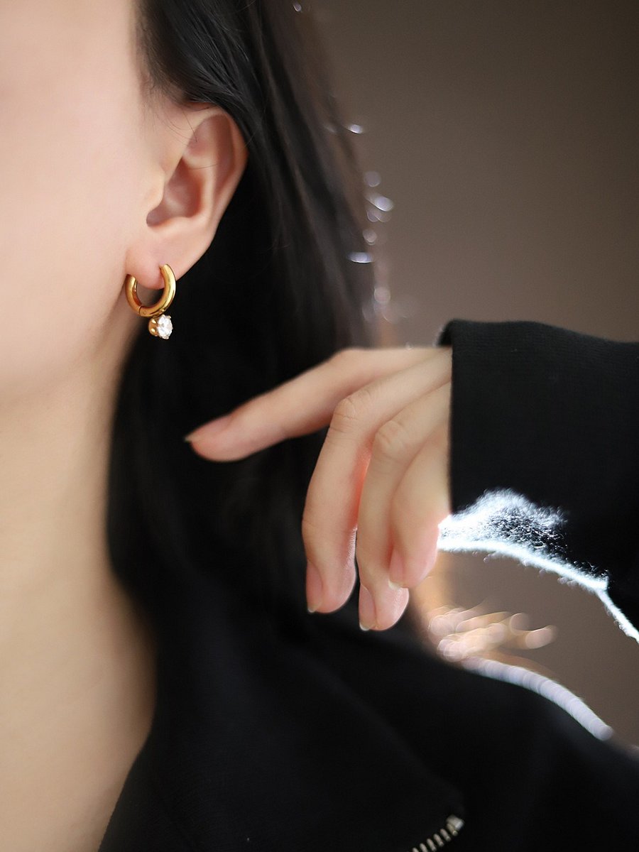 Solitaire Drop Hoop Earrings | 18K Gold Plated product image (9)
