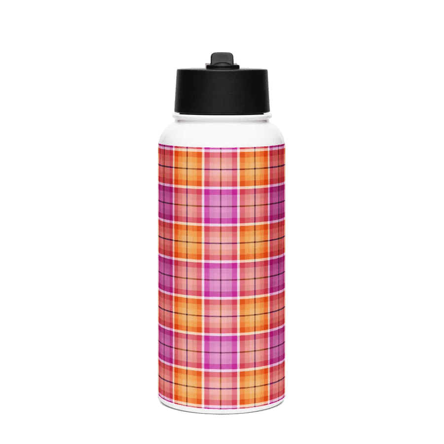 Bright Orange and Pink Plaid Water Bottle product image (4)