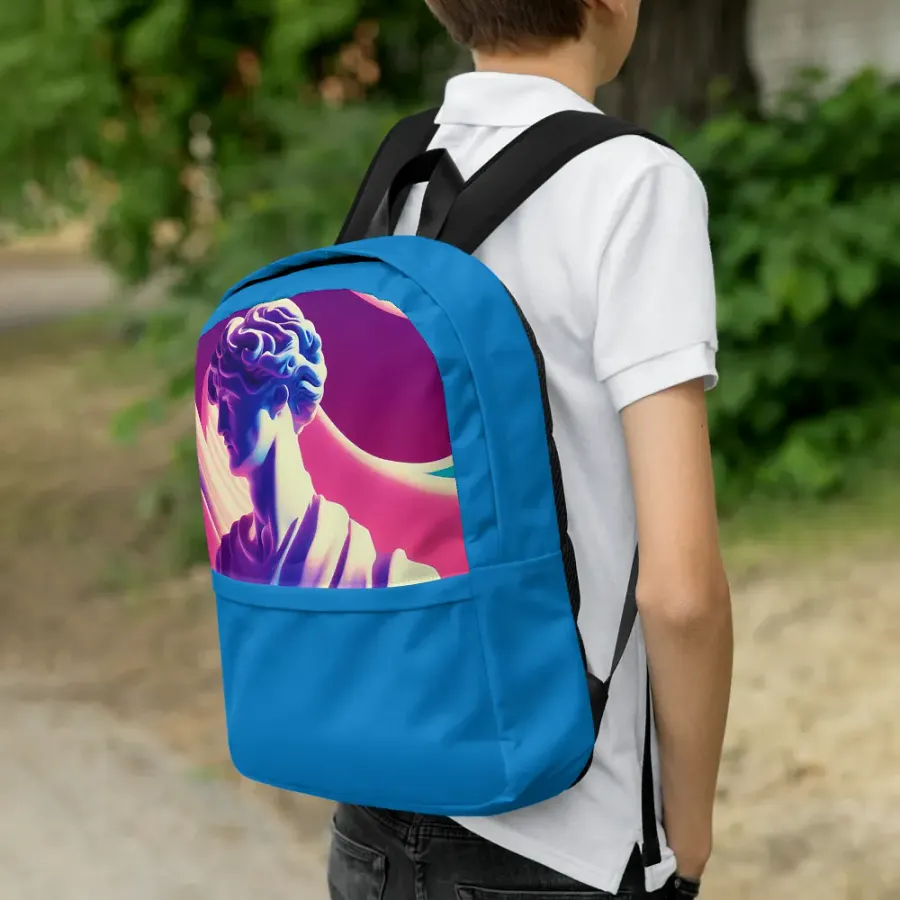 Greek God Retrowave City Pop Navy Blue Backpack product image (9)