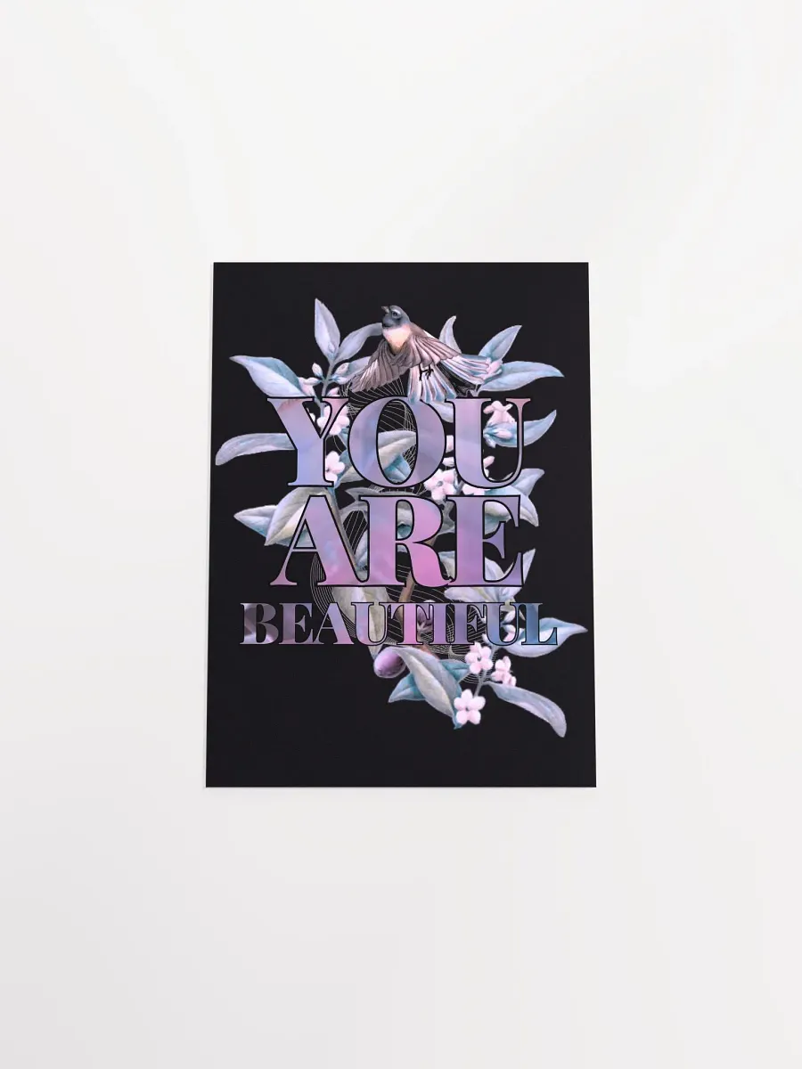 You are Beautiful - Piwakawaka and Ngaio Wall Print on Black product image (4)