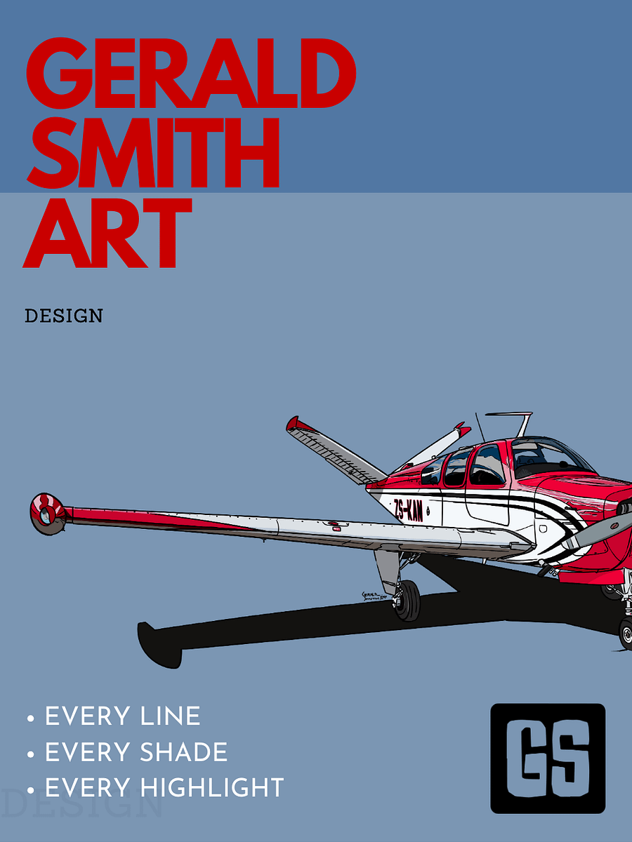 Bonanza V35 Printable Digital Aviation Art (Blue Background) product image (4)