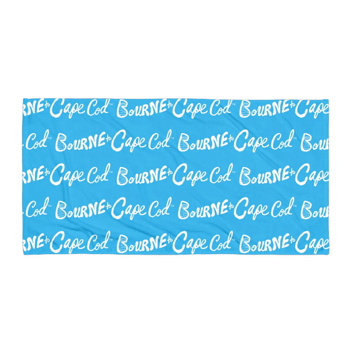 BRN.2C.C.™ | Coastal Classic Beach Towel | All-Over Horizontal Logo Print | Vibrant Colors for Salty Souls | White Logo on Deep Sky Blue product image (1)