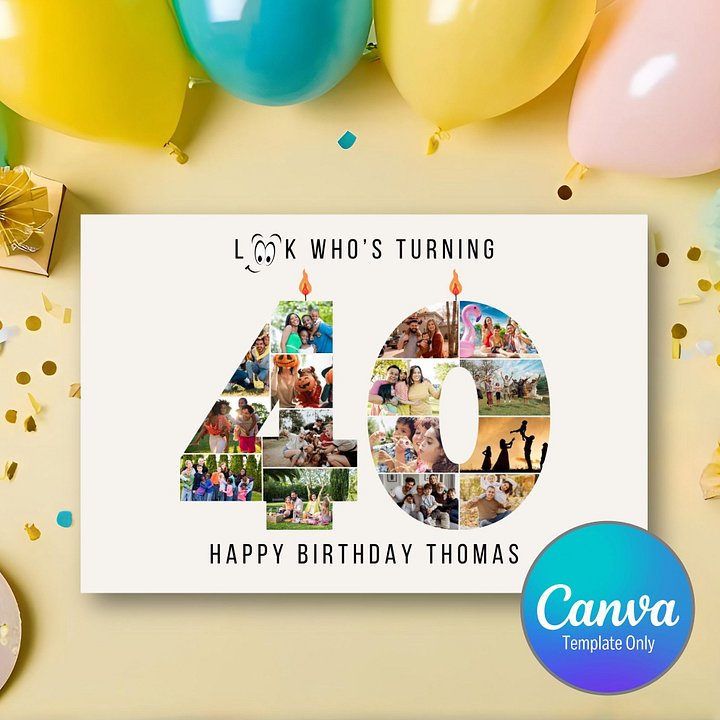 40th Birthday Number Photo Card Canva Template product image (1)