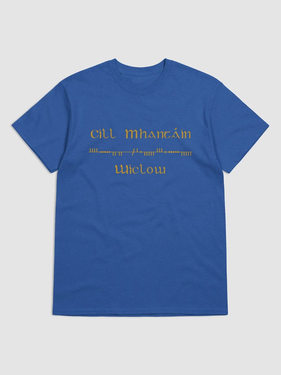 Wicklow/Cill Mhantáin Scholastic style Ogham Blue printed T-shirt product image (1)