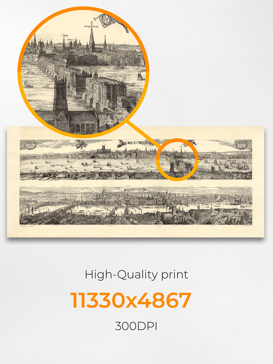 London Cityscape Canvas Print – Hand-Drawn Panorama from 1616 & 1890 product image (4)