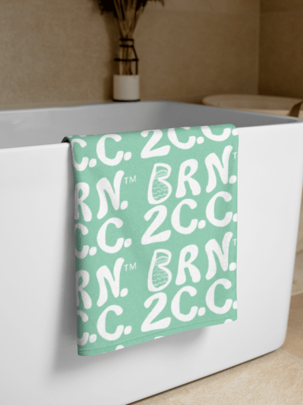 BRN.2C.C.™ | Coastal Classic Beach Towel | All-Over Logo Print | Vibrant Colors for Salty Souls | White Logo on Vista Blue Green product image (2)