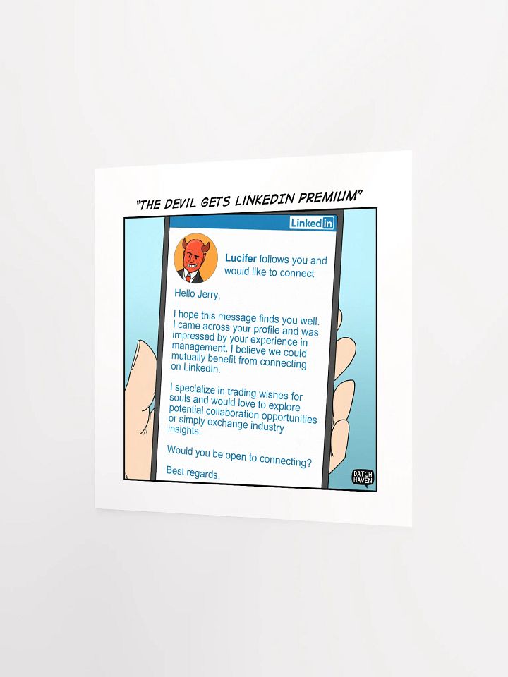 "The Devil gets LinkedIn Premium" poster (10″×10″) product image (2)