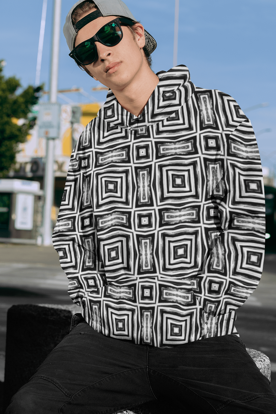 Abstract Monochrome Repeating Pattern Unisex All Over Print Hoodie product image (9)
