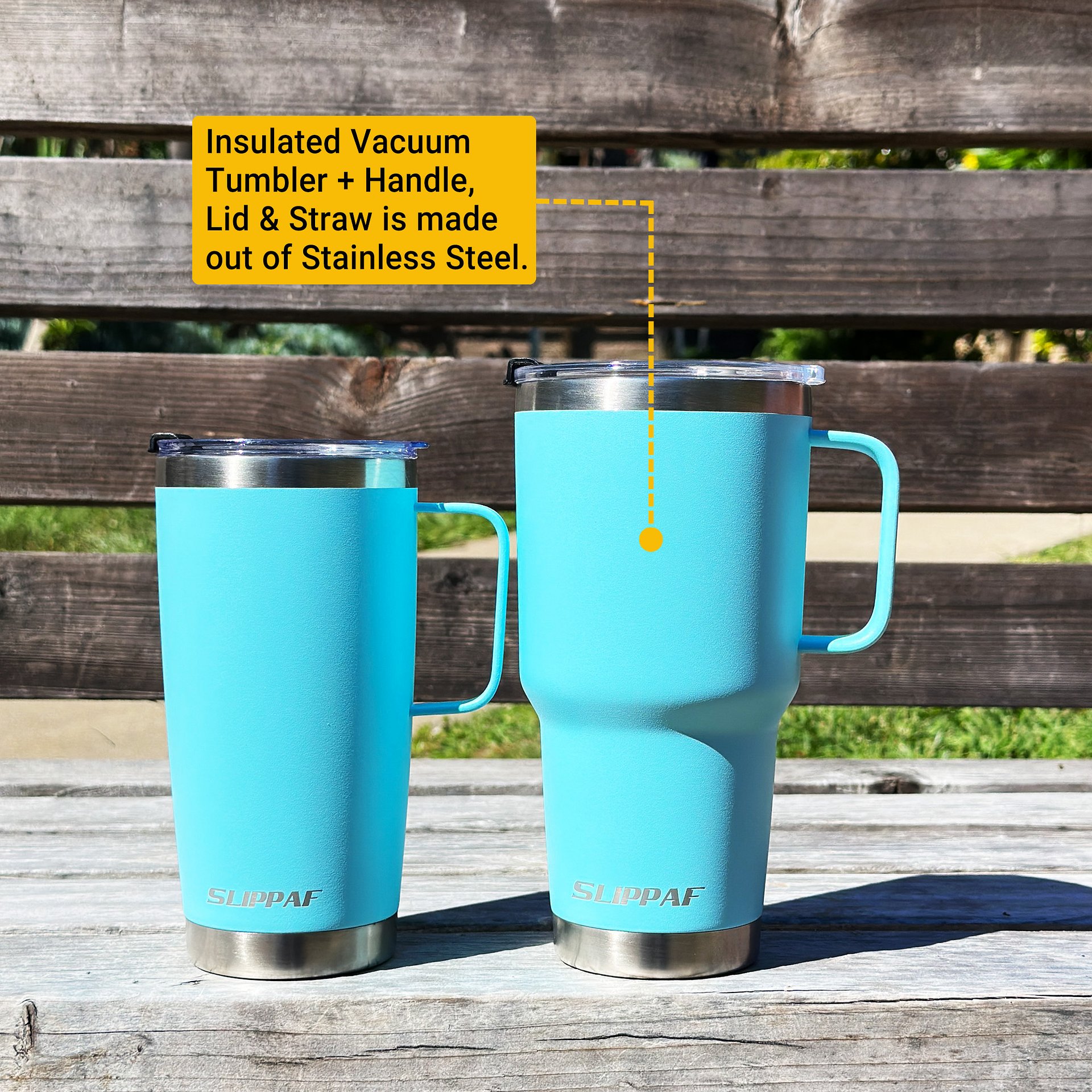2 pack Tumbler 20 + 30 Oz With Handle, Lid and Straw (Blue) product image (3)