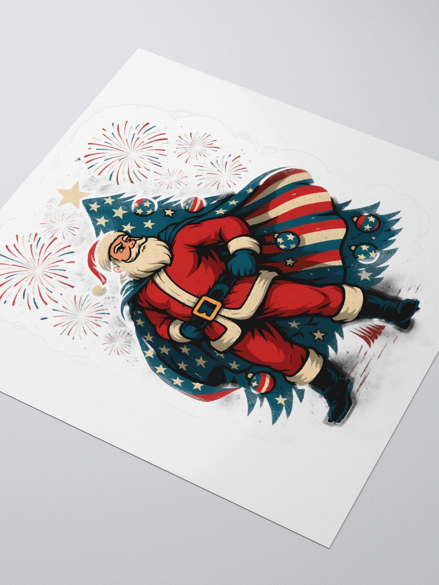 Patriotic Santa Claus American Flag Superhero Christmas Tree Kiss Cut Stickers product image (3)