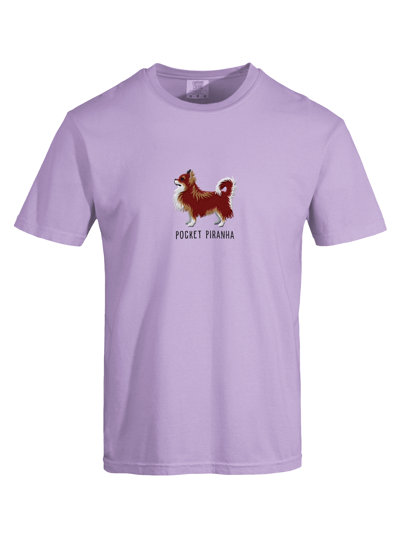 Pocket Piranha T-Shirt(Embroidered) of a Longhaired Chihuahua(Chocolate) product image (37)