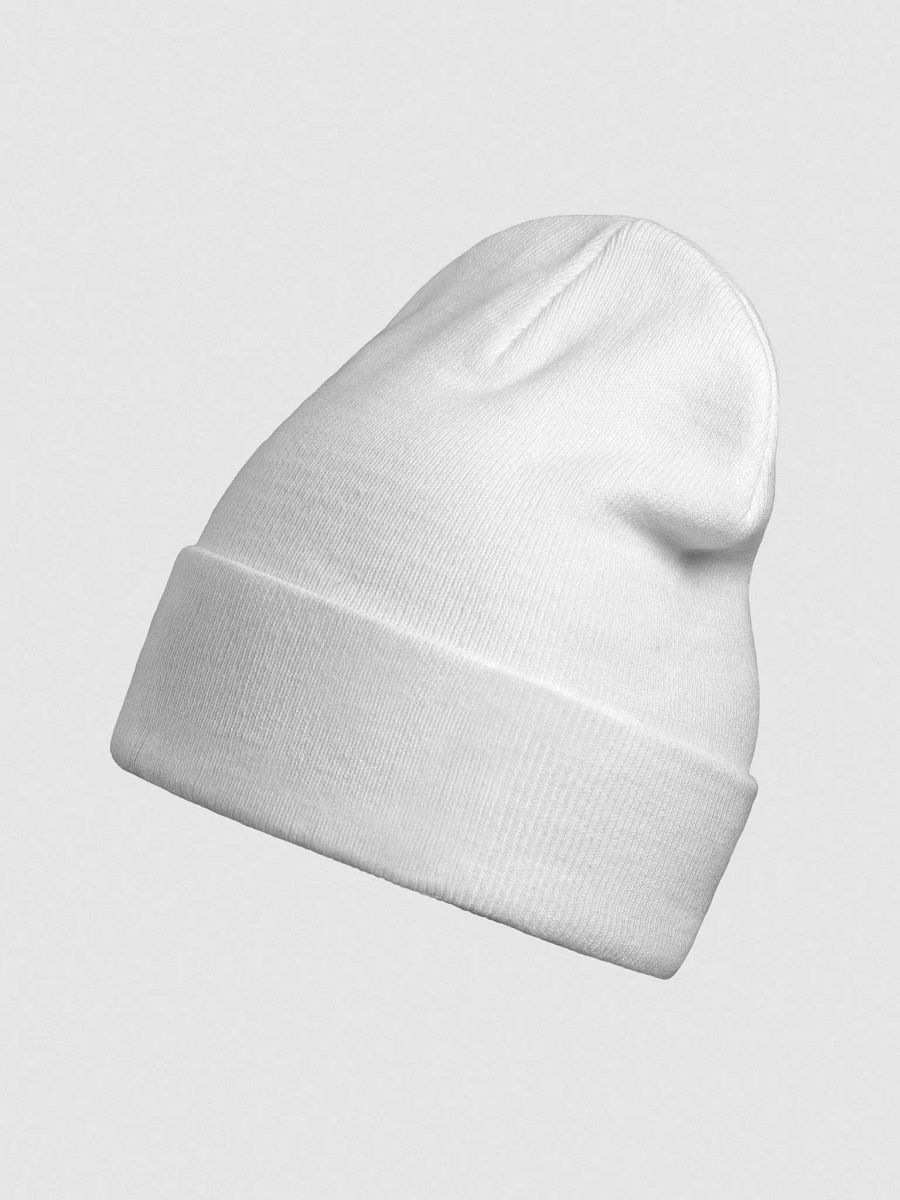 Plain Color White Knit Cuffed Beanie Hat product image (4)