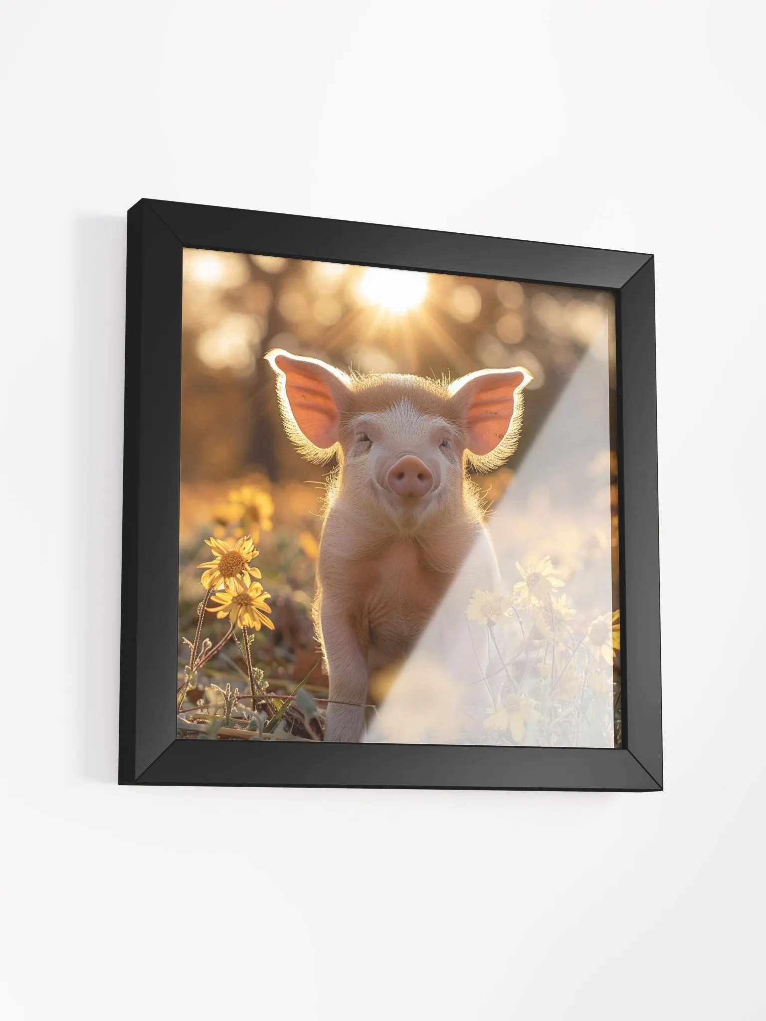 Cute Baby Pig In a Field of Daisies Framed Wall Art product image (3)