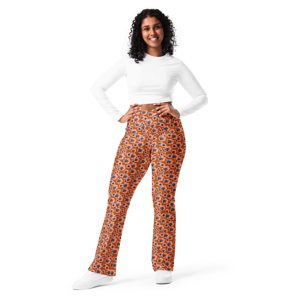 Burnt Orange and Blue Floral Flare Leggings product image (1)