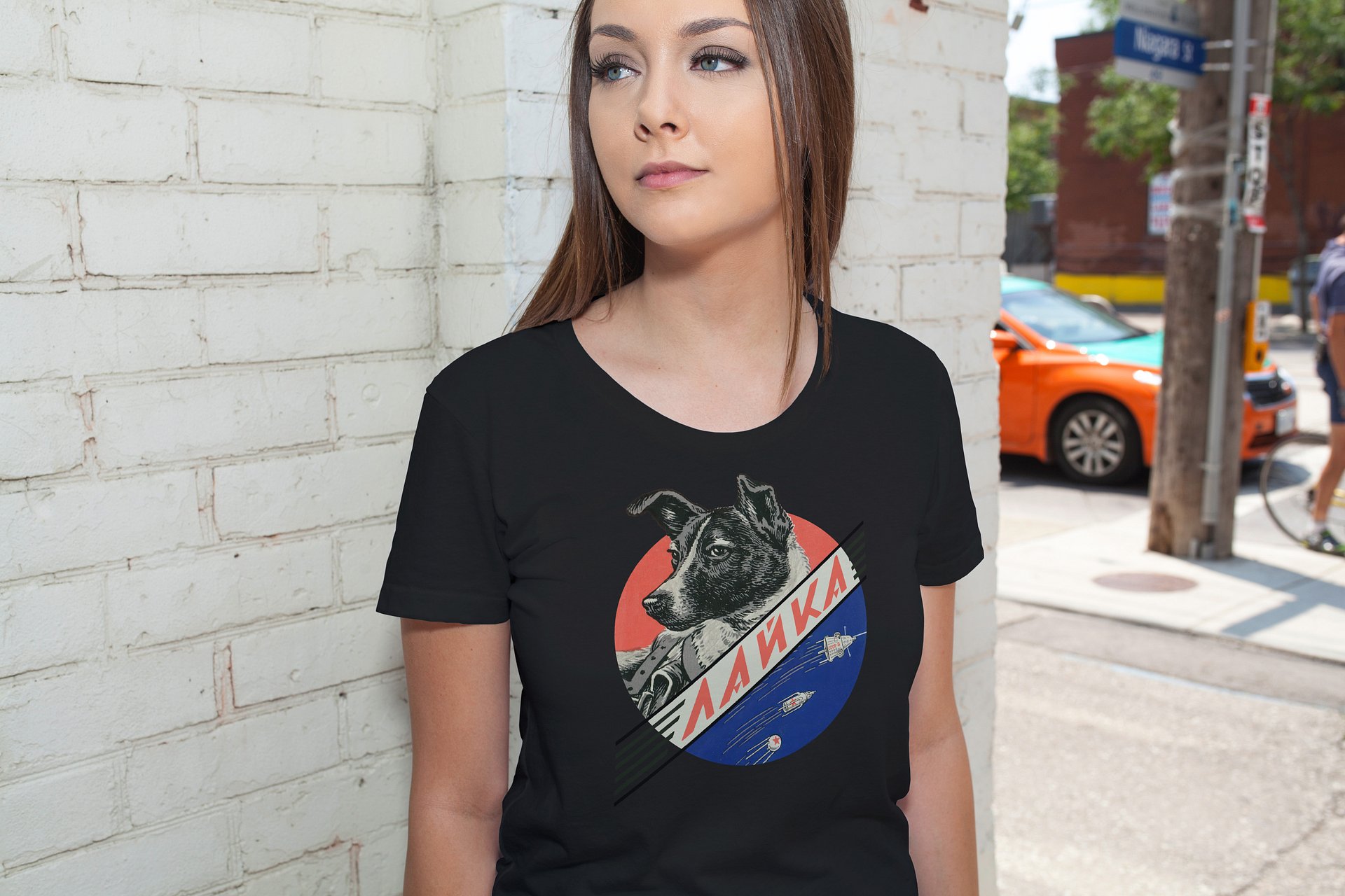 Laika, First space dog, Soviet vintage space — Unisex t-shirt, space t-shirt product image (4)