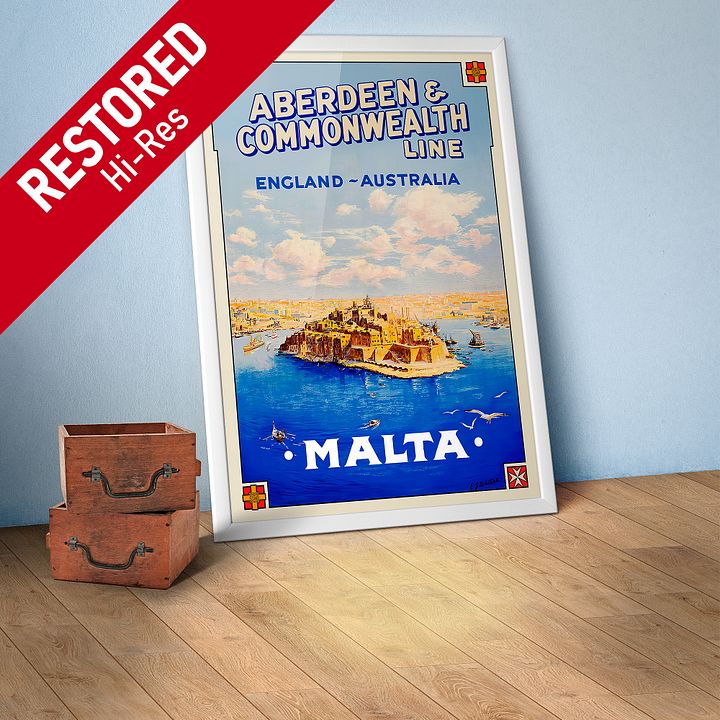 Malta, Valletta, 1930s — Retro vintage travel poster, retro travel poster, art deco poster product image (1)