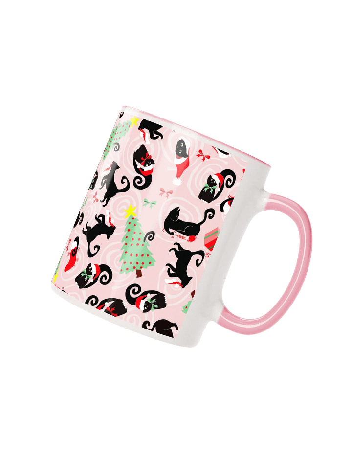 Black Christmas Kitties Being Cats Ceramic Mug – Pink product image (2)