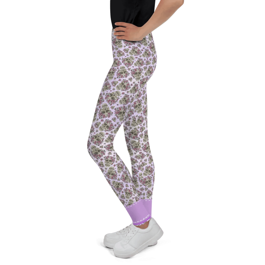 Smoky Lilac Skull & Rose Youth Leggings product image (4)