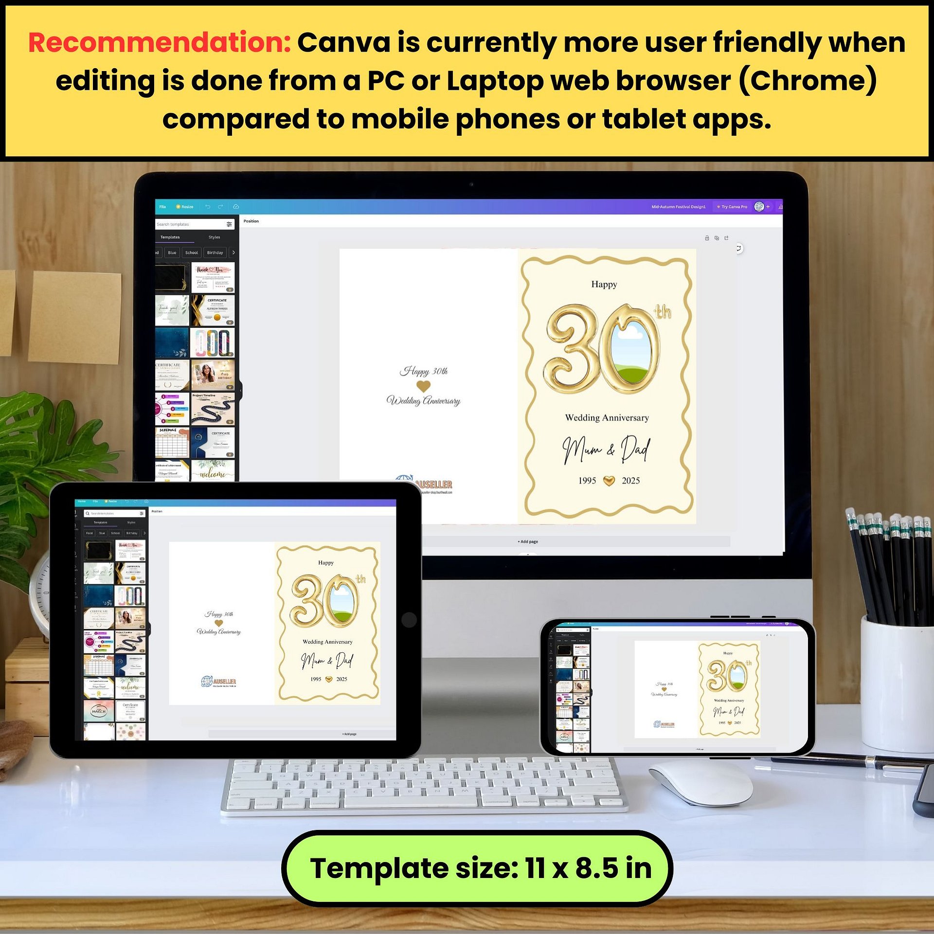 Gold Balloon-style 30th Year Wedding Anniversary Photo Card Template product image (5)