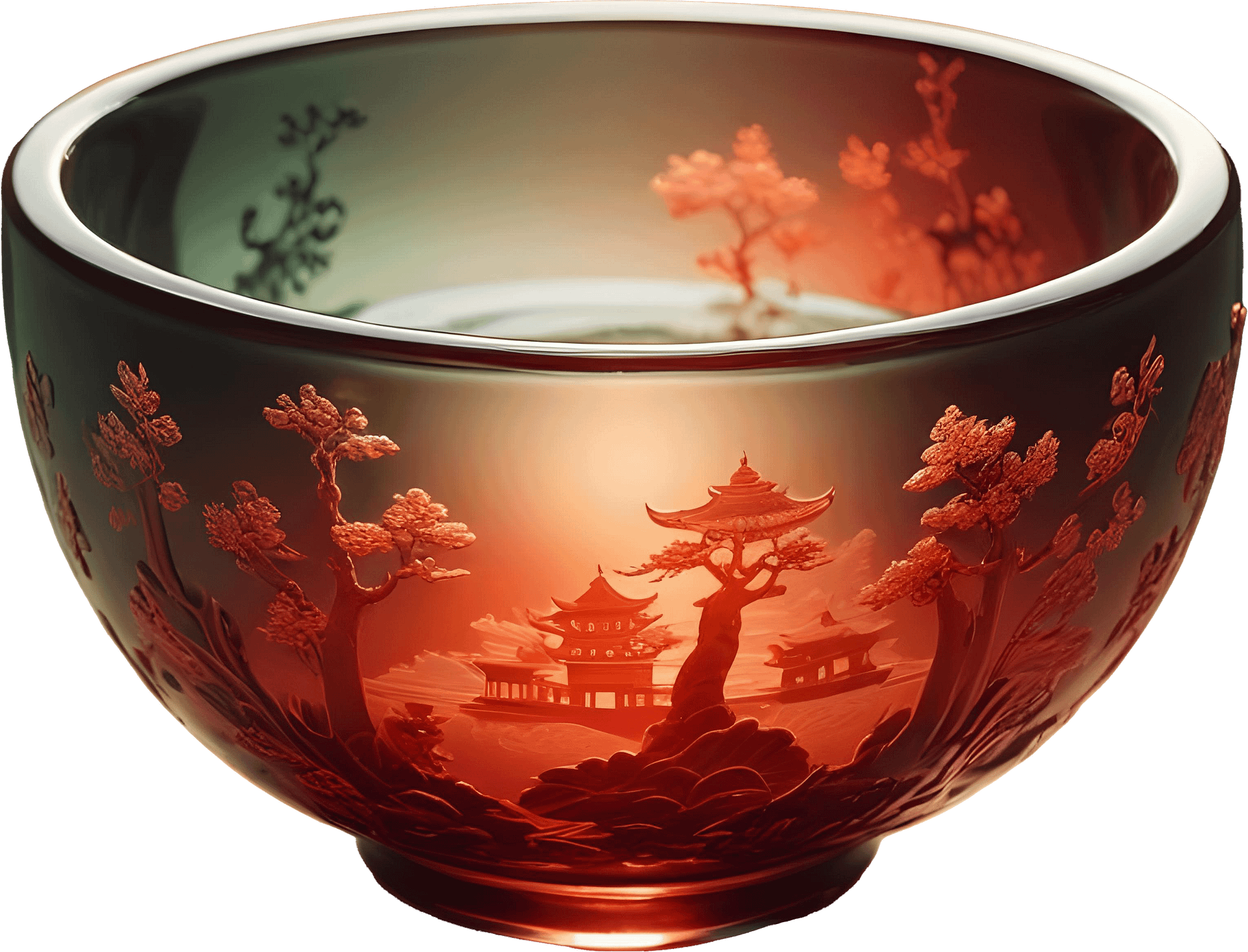 Chinese Art – Glass Bowl with Traditional Asian Decor PNG product image (1)