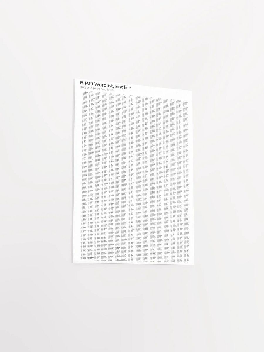 bip-39 Poster of All 2048 Seed Words product image (1)
