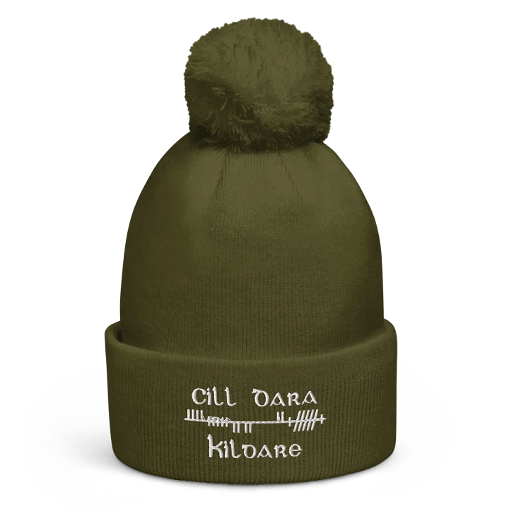 Kildare/Cill Dara Orthodox Style Ogham white embroidered Pom-Pom Beanie product image (5)