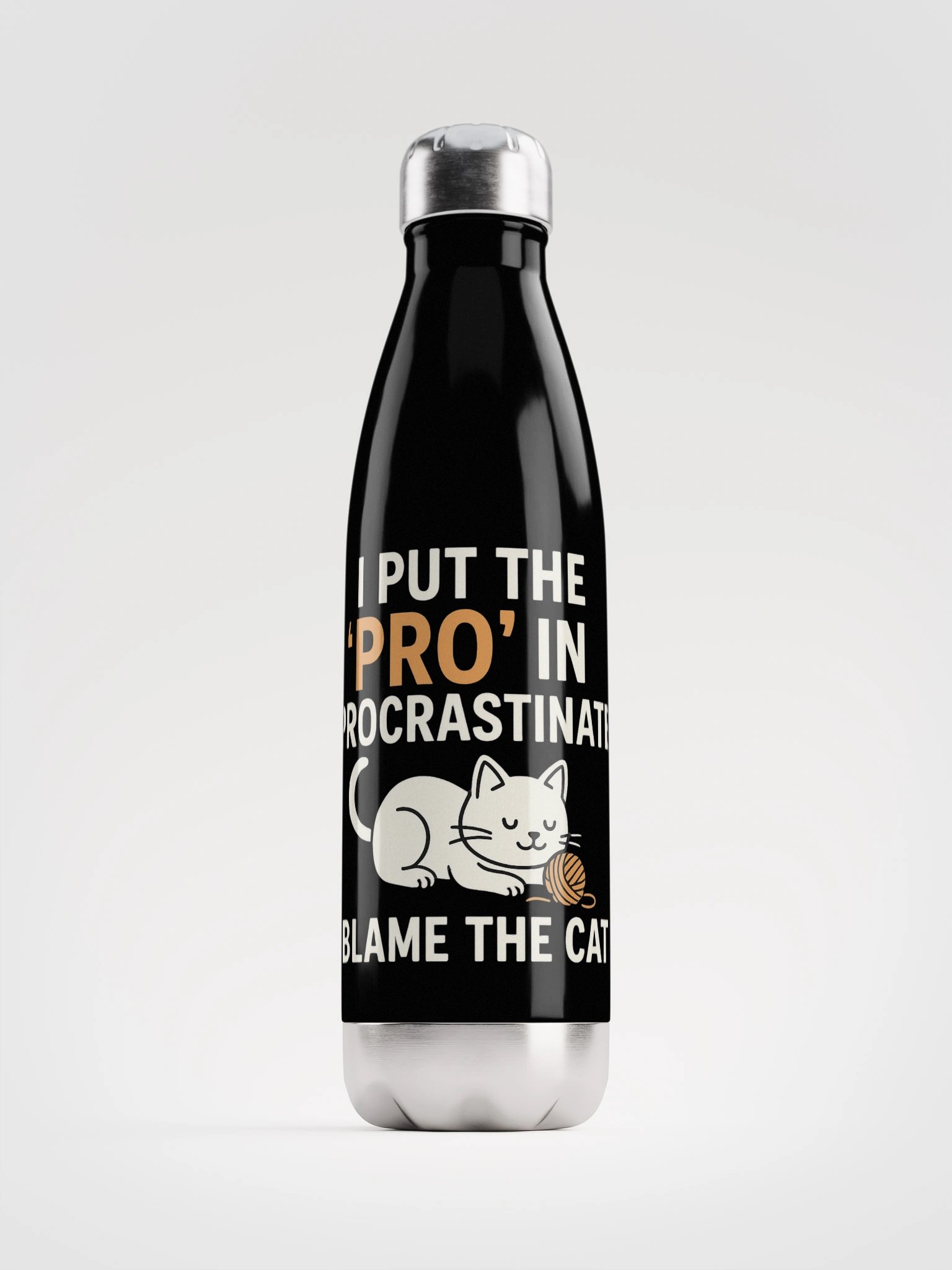 Cat Procrastination Stainless Steel Water Bottle product image (1)
