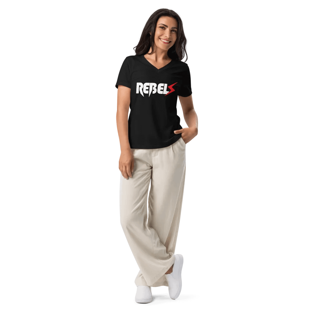 Woman's V Neck | Black | White/Red product image (12)