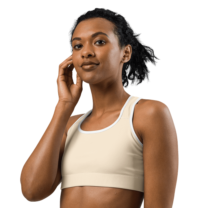 Cream Beige Solid Color & White Lining Sports Bra product image (2)