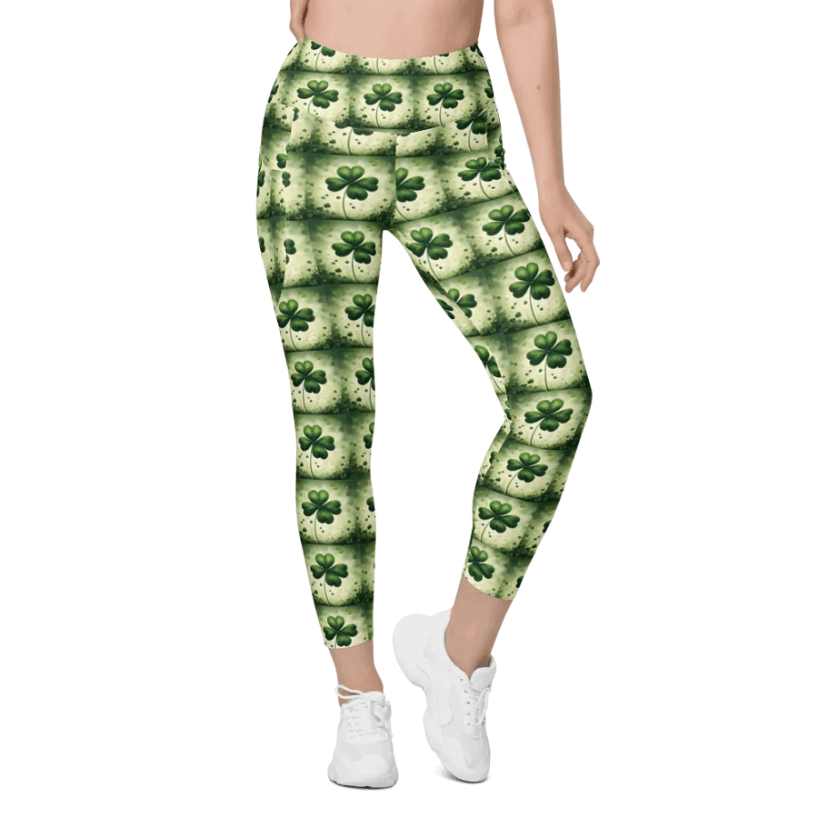 Whimsical Lucky Four Leaf Clover St Patrick’s Day Leggings product image (5)