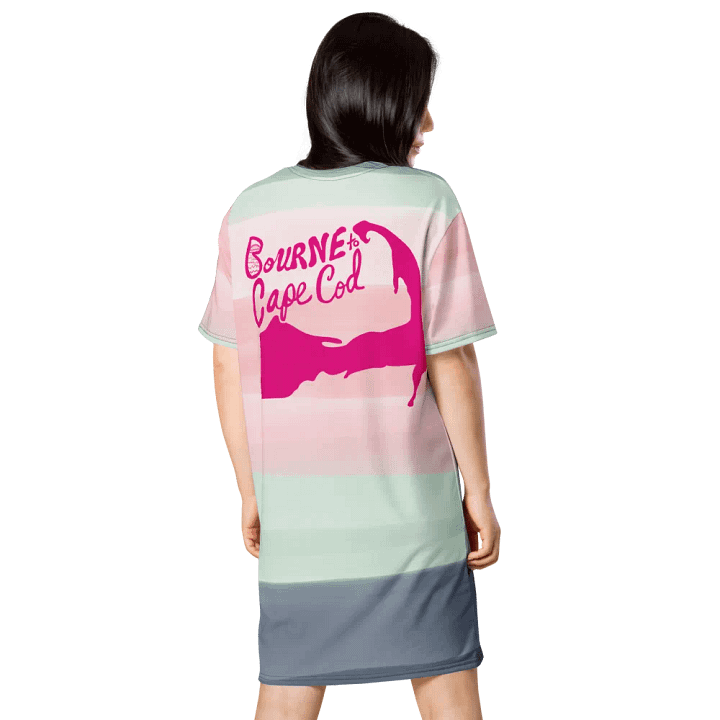BOURNE to Cape Cod™ | Horizon Stripe T-Shirt Dress | Soft Coastal Layers | Pink, White & Gray product image (2)