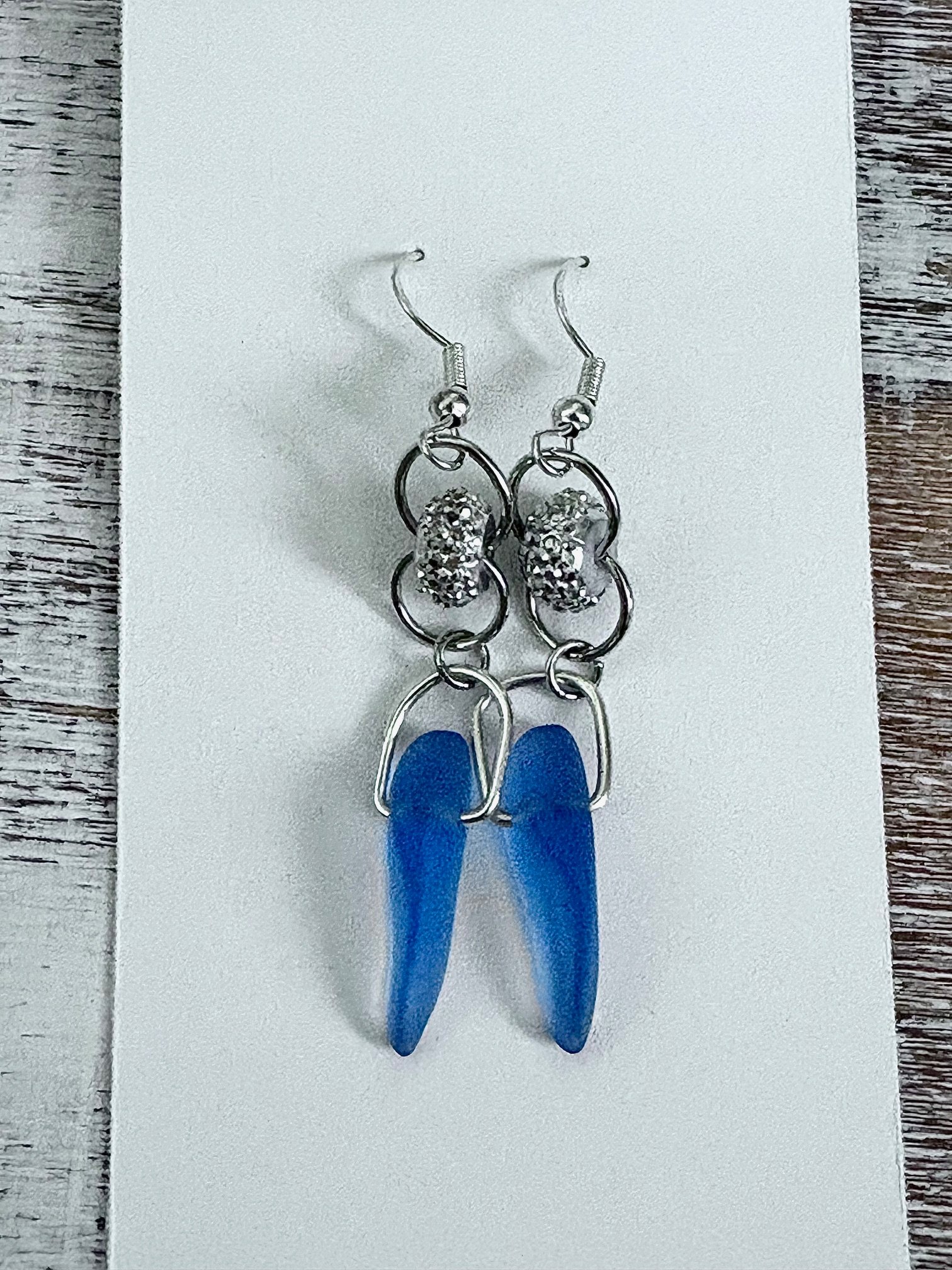 MFD-00110 | Sea Glass Drop Earrings | Medium Blue & Silver Sparkle Beads | Handmade Coastal Charm Jewelry by Monique Faella Designs™ | MFD-00110 product image (1)