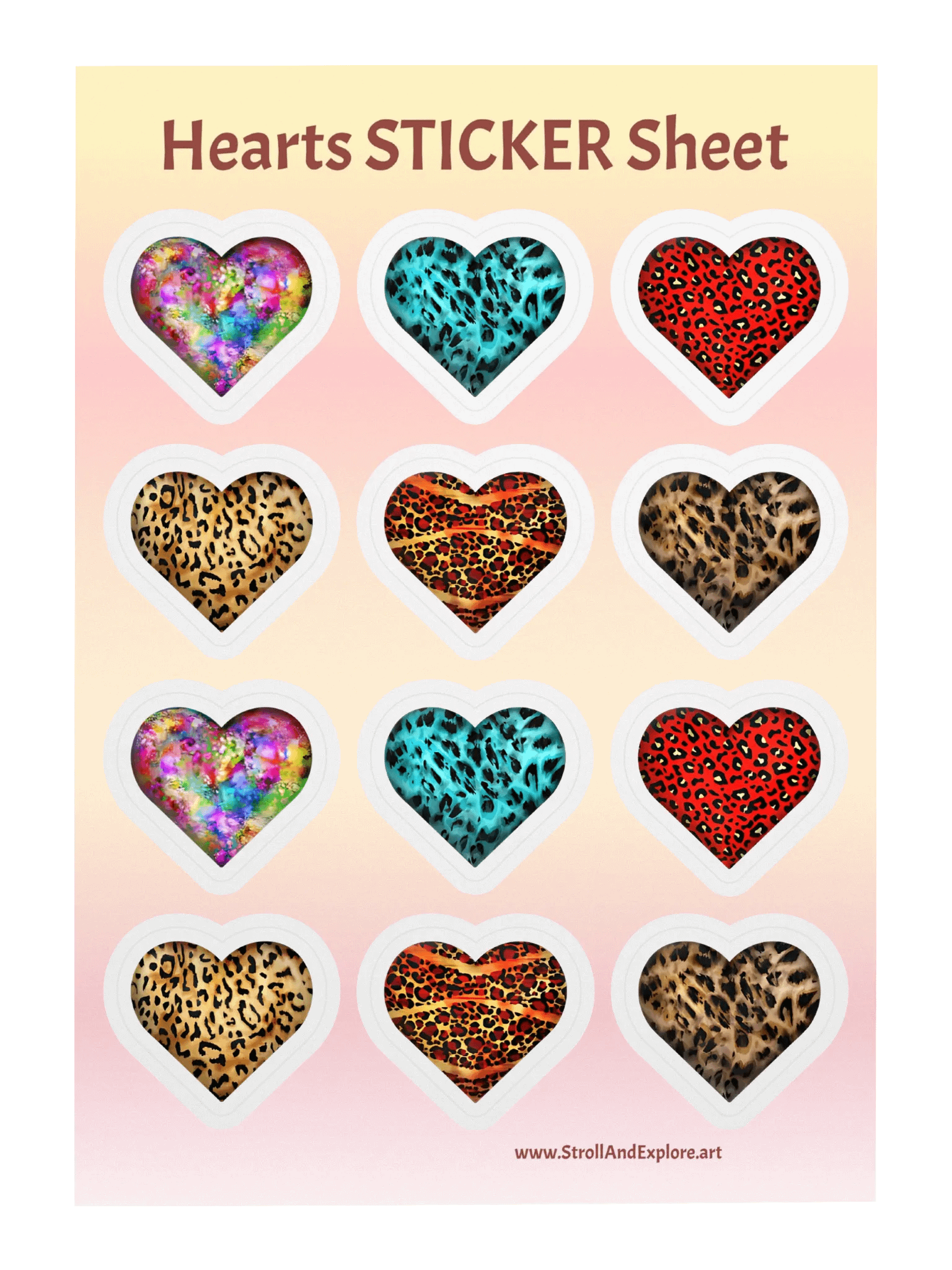 Colorful Leopard Skin and Graffiti Hearts Mix - Sticker Sheet product image (1)