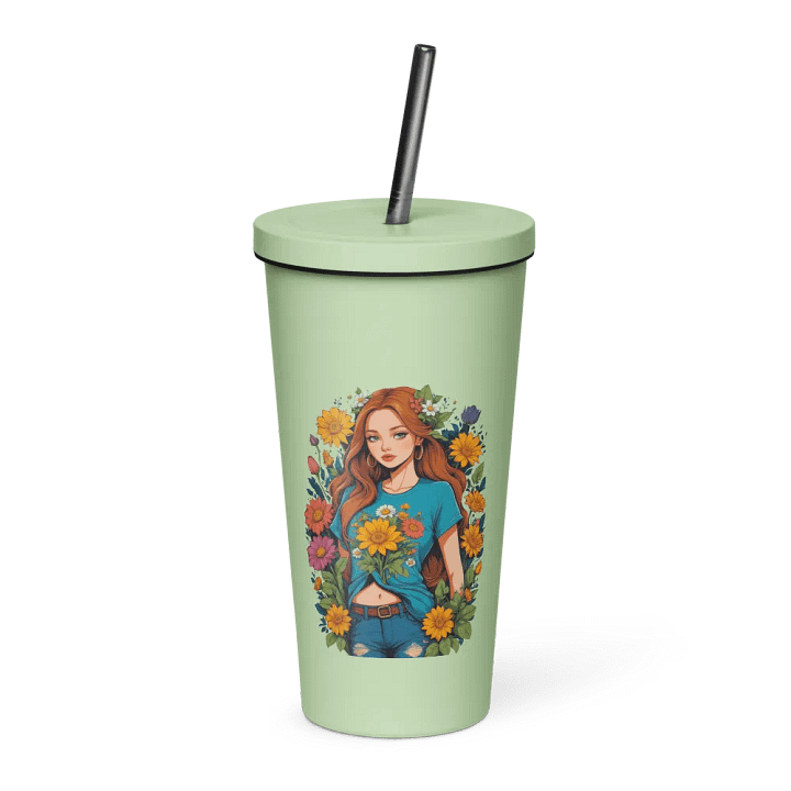 Bloomcore Flower Girl 20 oz Tumbler Cup - Mint - Insulated Tumbler with a Straw - v1 product image (1)