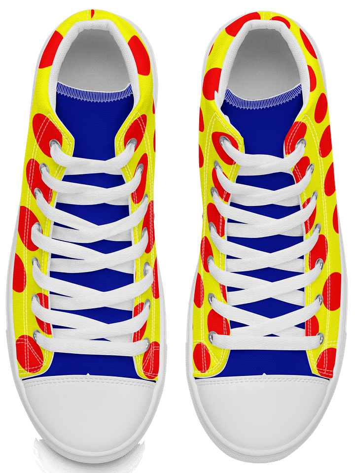 Red Polka Dots on Yellow Women's High Top Canvas Shoes product image (1)
