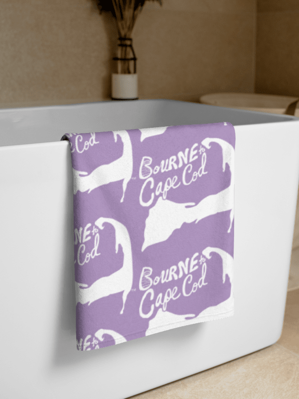 BOURNE to Cape Cod™ | Coastal Classic Beach Towel | All-Over Logo Print | Vibrant Colors for Salty Souls | White Logo on East Side Lavender product image (2)