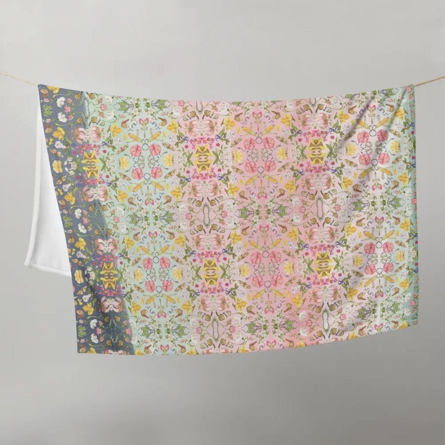 Exotic Blooming Floral Butterfly Pink/Mint Stripe Throw Blanket product image (9)
