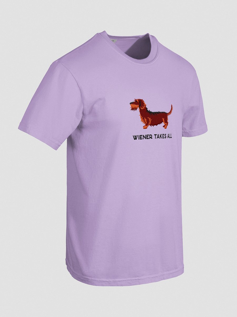 Wiener Takes All T-Shirt(Embroidered) of a Wirehaired Dachshund(Red & Tan) product image (48)