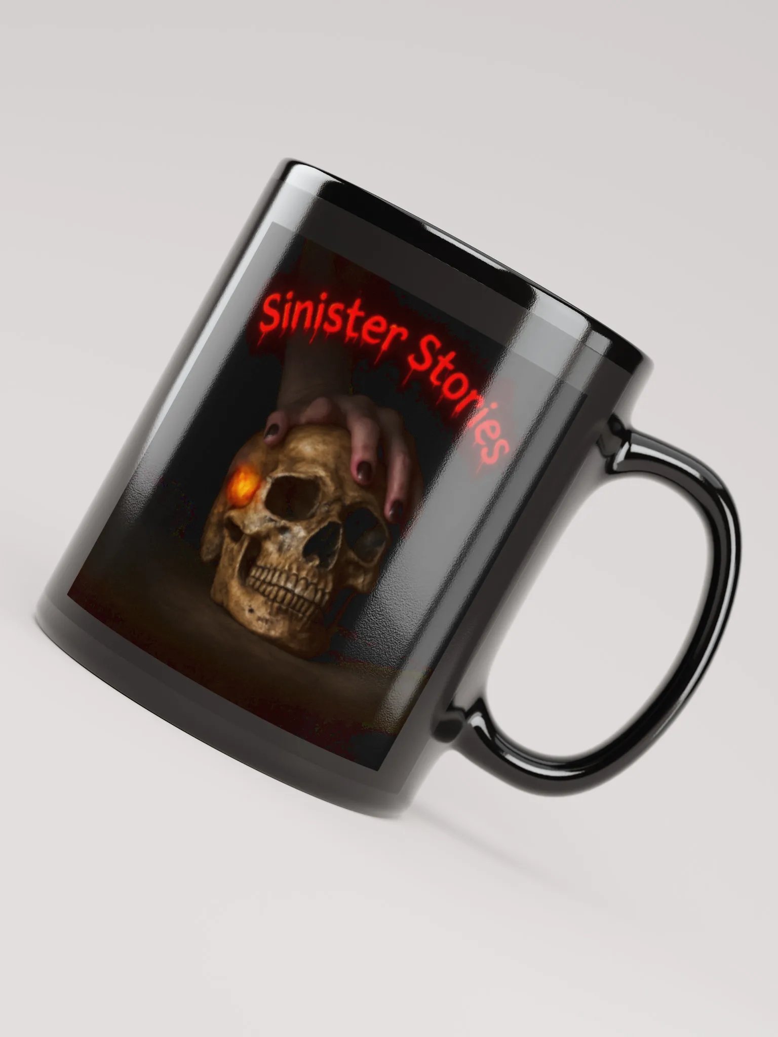 Sinister Stories Mug (both sides)– “Skull Grip” Glossy Black Edition (11oz & 15oz) product image (8)