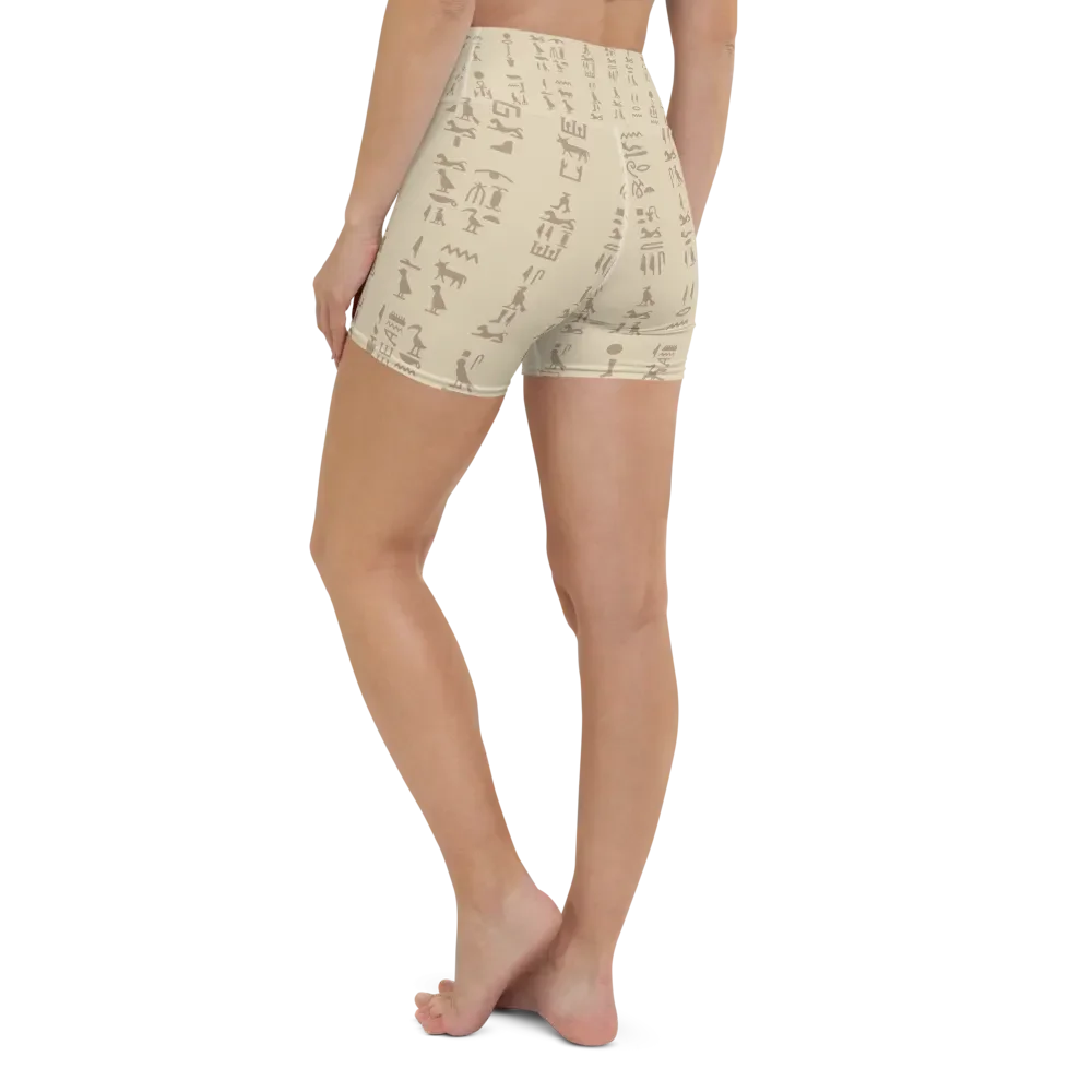 Isis Beige Hieroglyphs Detail All-Over Yoga Shorts product image (1)