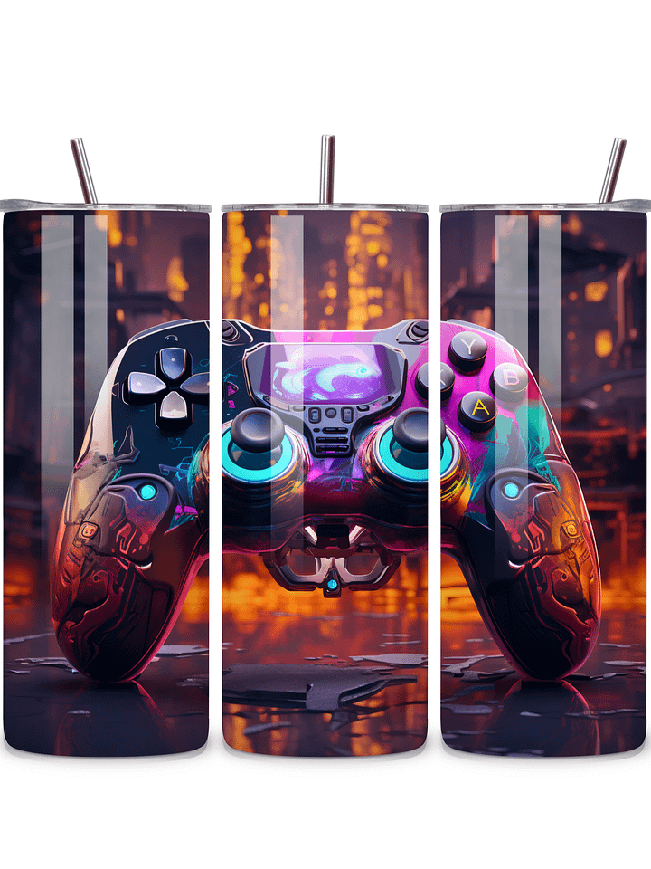 Gamer Vibes 20oz Skinny Tumbler with Metal Straw – Futuristic Neon Controller Design – Double-Walled Insulated Stainless Steel Tumbler for Hot & Cold Drinks, Gift for Gaming Enthusiasts product image (1)