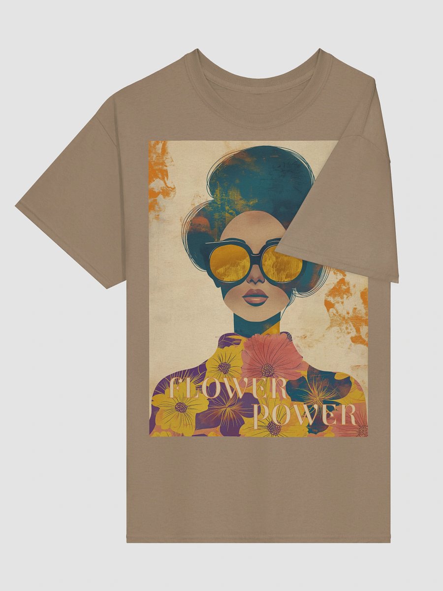 Flower Power Retro T-Shirt – 60s Collage Art with Woman in Sunglasses product image (3)