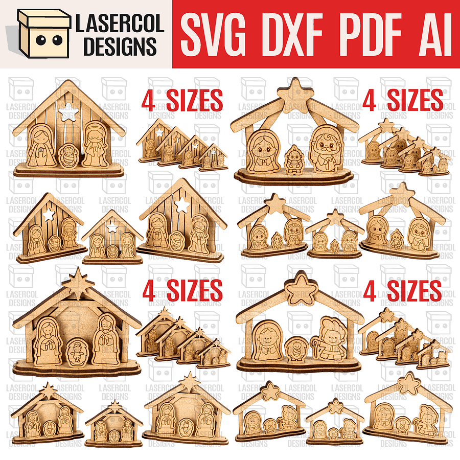 Small Nativity Scenes Gifts Bundle (Set 1-2-3-4) - Christmas - Laser Cut Files product image (1)