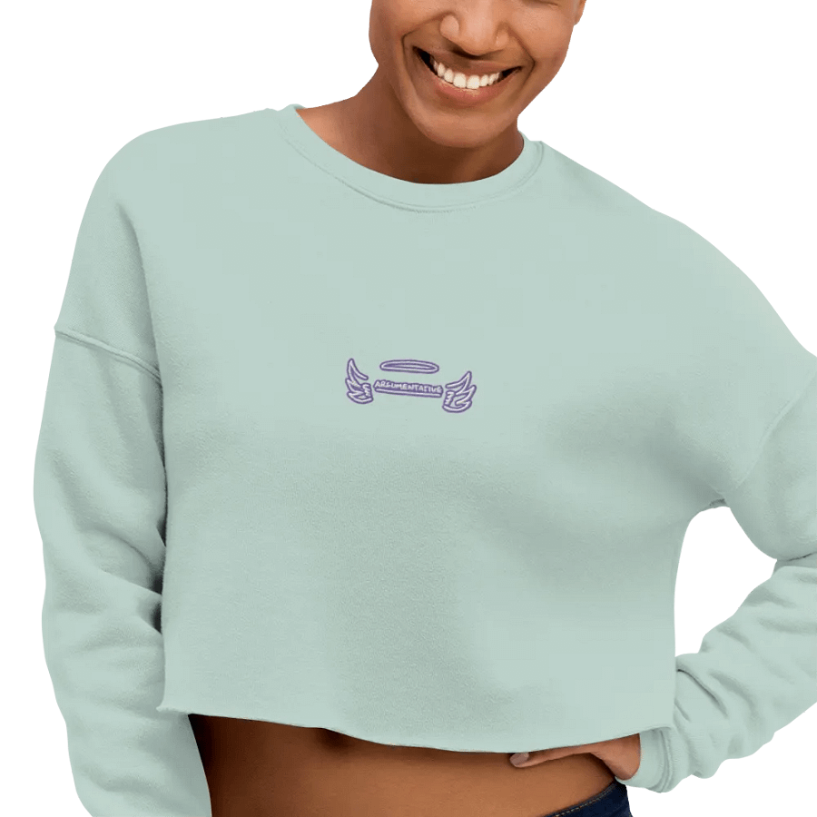 ANGELIC (purple & white thread) embroidered fleece crop crew product image (30)